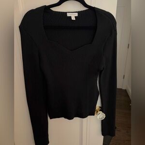 Topshop Black Sweetheart Neckline Ribbed Knit Top